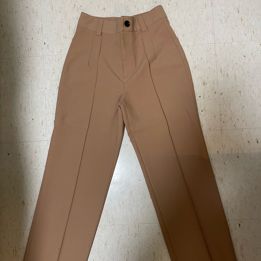 Zara High Waisted Francoise Pants Beige